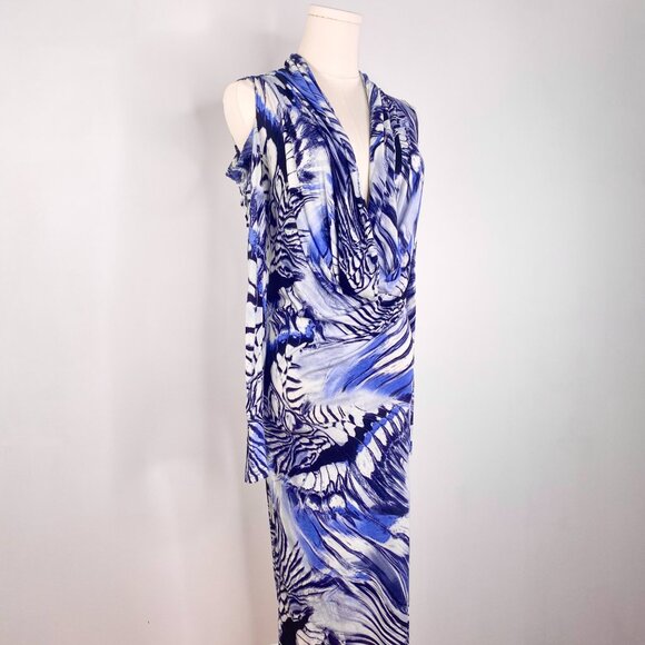 Jean Paul Gaultier - Blue Psychedelic Marble Cowl Neck Dress - Picture 3 of 16